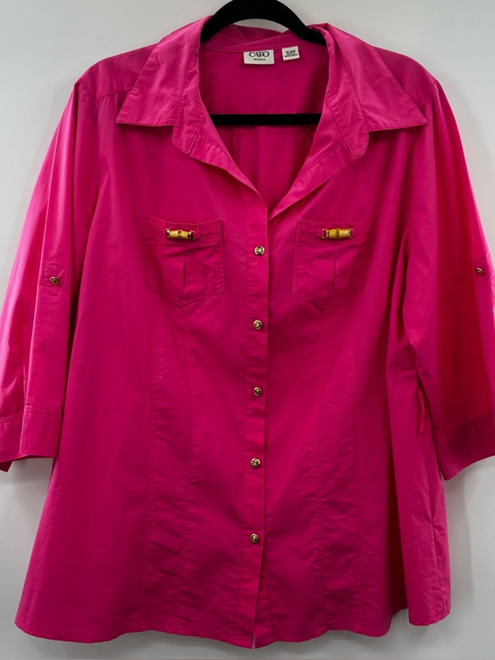 Cato Bright Fuchsia Button-Down Shirt Jacket with Gold Accents